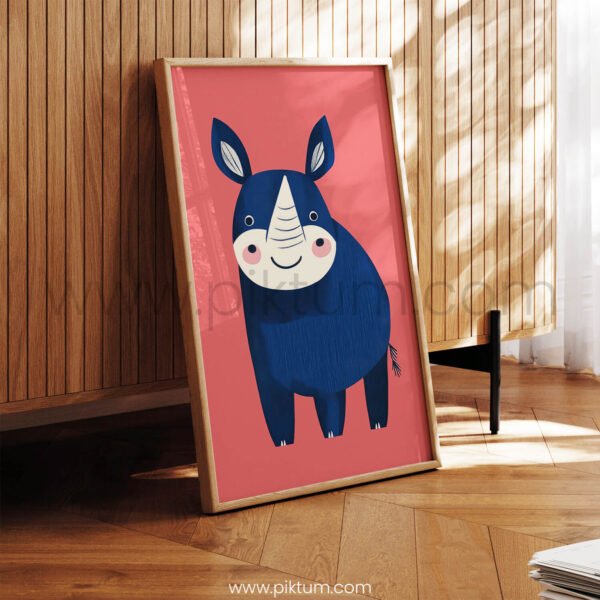 Friendly Rhino Illustration – Modern Animal Wall Art Print