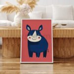 Friendly Rhino Illustration – Modern Animal Wall Art Print