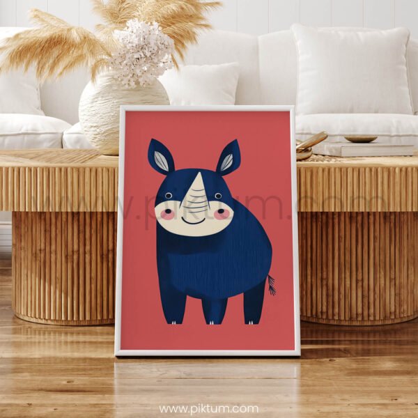 Friendly Rhino Illustration – Modern Animal Wall Art Print
