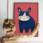 Friendly Rhino Illustration – Modern Animal Wall Art Print