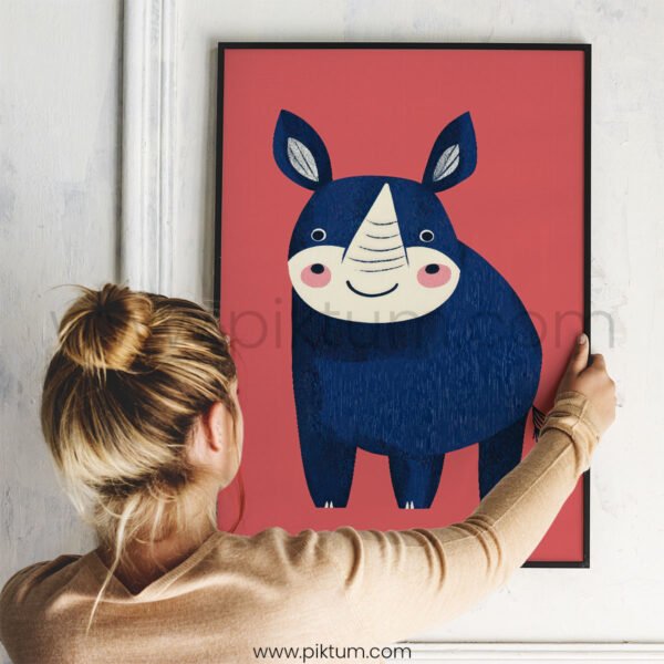 Friendly Rhino Illustration – Modern Animal Wall Art Print