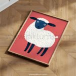 Calm Sheep Illustration – Minimal Farm Animal Wall Art
