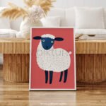 Calm Sheep Illustration – Minimal Farm Animal Wall Art