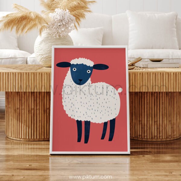 Calm Sheep Illustration – Minimal Farm Animal Wall Art