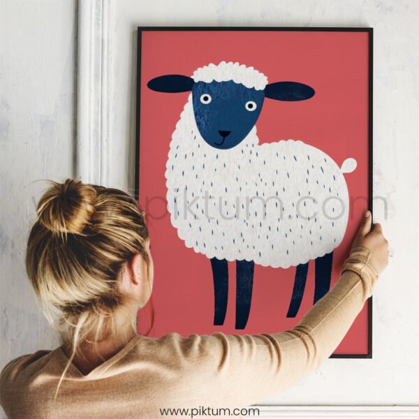Calm Sheep Illustration – Minimal Farm Animal Wall Art