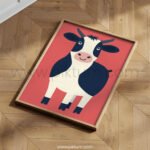 Friendly Cow Illustration – Modern Farm Animal Art Print