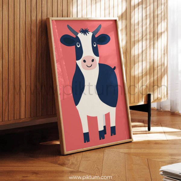 Friendly Cow Illustration – Modern Farm Animal Art Print
