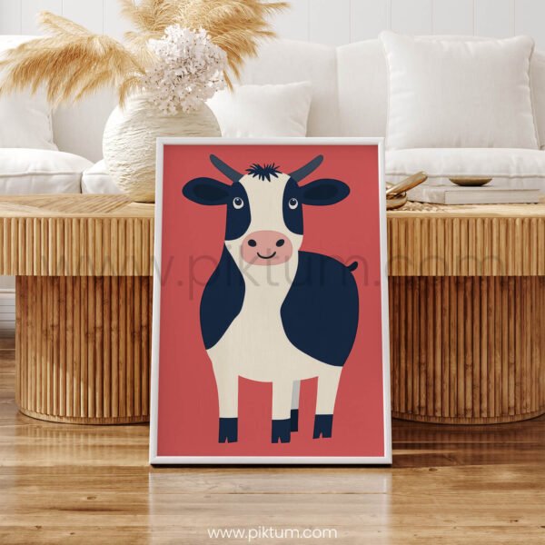 Friendly Cow Illustration – Modern Farm Animal Art Print