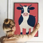 Friendly Cow Illustration – Modern Farm Animal Art Print