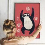 Happy Sloth Illustration – Playful Jungle Animal Art Print