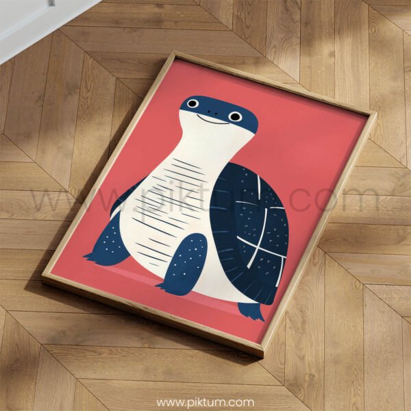 Friendly Turtle Illustration – Whimsical Animal Wall Art for Kids