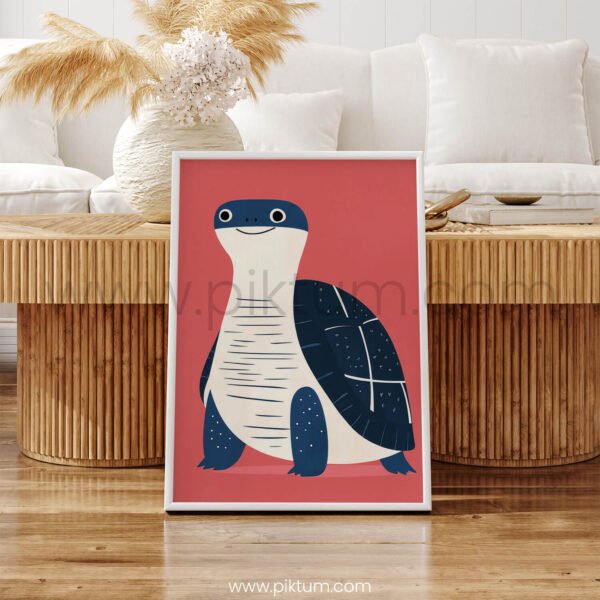 Friendly Turtle Illustration – Whimsical Animal Wall Art for Kids