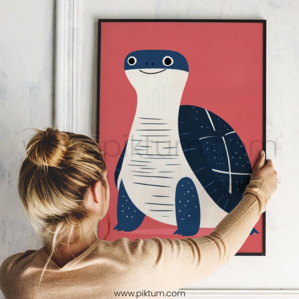 Friendly Turtle Illustration – Whimsical Animal Wall Art for Kids