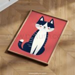 Playful Cat Illustration – Minimal Animal Wall Art Print