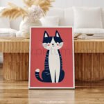 Playful Cat Illustration – Minimal Animal Wall Art Print