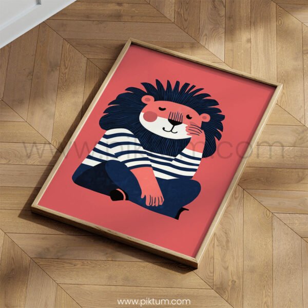 Playful Lion Illustration – Modern Animal Wall Art Print