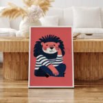 Playful Lion Illustration – Modern Animal Wall Art Print
