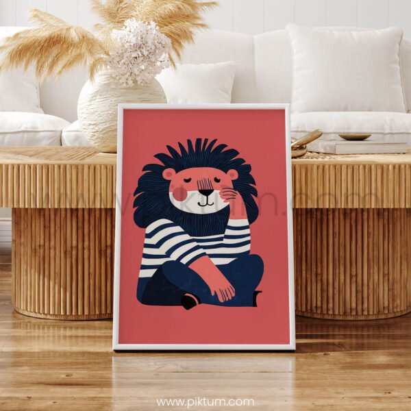Playful Lion Illustration – Modern Animal Wall Art Print