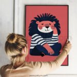 Playful Lion Illustration – Modern Animal Wall Art Print