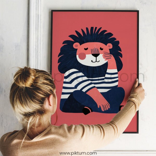 Playful Lion Illustration – Modern Animal Wall Art Print