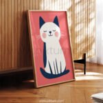 Sleepy Cat Wall Art – Calm Minimal Cat Illustration for Nursery Decor