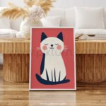 Sleepy Cat Wall Art – Calm Minimal Cat Illustration for Nursery Decor