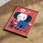 Happy Elephant Wall Art – Playful Animal Illustration with Floral Details