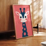 Smiling Giraffe Wall Art – Cute Safari Animal Illustration for Kids Rooms