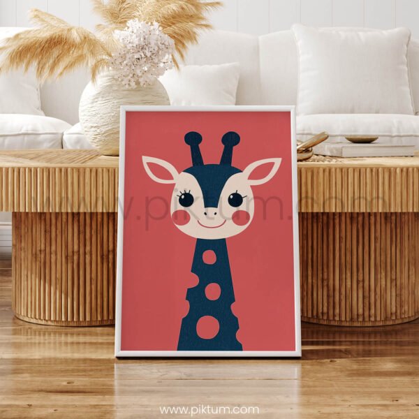 Smiling Giraffe Wall Art – Cute Safari Animal Illustration for Kids Rooms