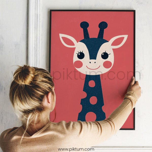 Smiling Giraffe Wall Art – Cute Safari Animal Illustration for Kids Rooms