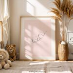 Gentle Rest Line Art – Minimalist Figure on Soft Pink Background