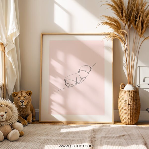 Gentle Rest Line Art – Minimalist Figure on Soft Pink Background