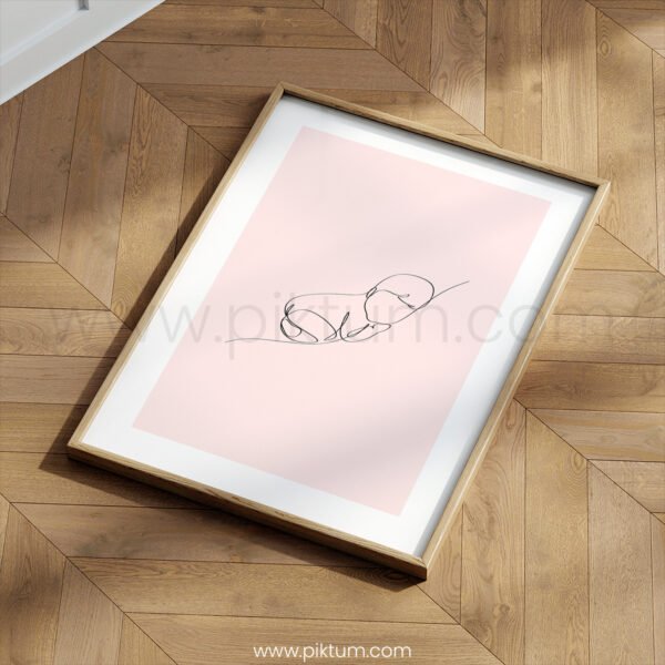 Gentle Rest Line Art – Minimalist Figure on Soft Pink Background