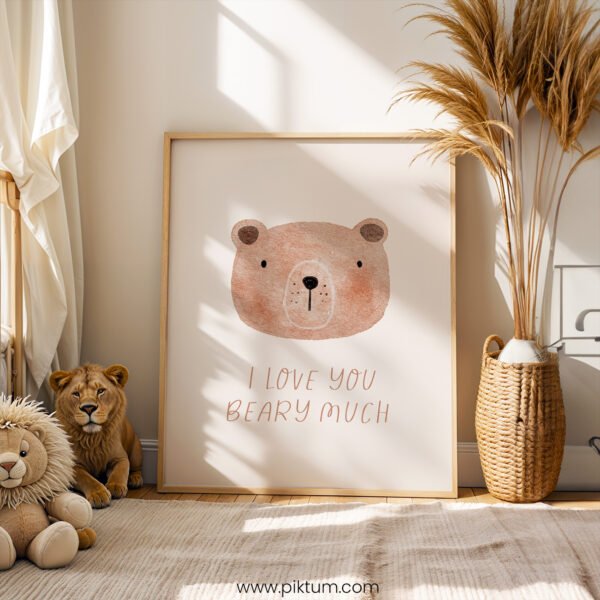 Cute Bear Nursery Print – “I Love You Beary Much” Wall Art