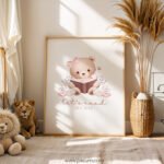 Reading Teddy Bear Nursery Print – “Let’s Read All Day” Wall Art