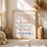 Positive Affirmations Nursery Wall Art – “I Am Loved, I Am Enough” Print