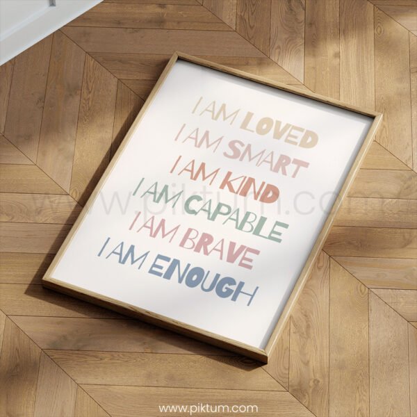 Positive Affirmations Nursery Wall Art – “I Am Loved, I Am Enough” Print