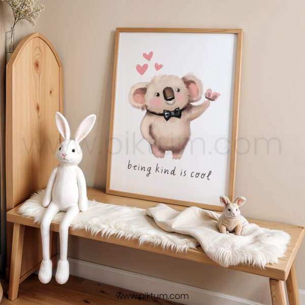 “Being Kind Is Cool” Koala Nursery Wall Art – Cute Animal Kindness Print