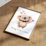 “Being Kind Is Cool” Koala Nursery Wall Art – Cute Animal Kindness Print