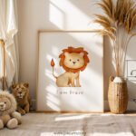 “I Am Brave” Lion Nursery Wall Art – Courage Affirmation Animal Print
