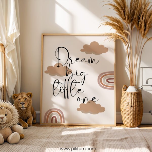 “Dream Big Little One” Nursery Wall Art – Boho Rainbow Baby Print