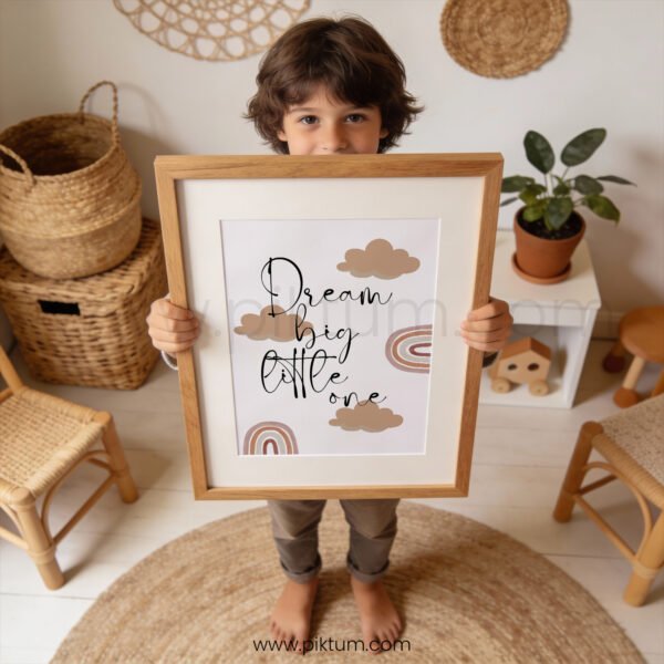 “Dream Big Little One” Nursery Wall Art – Boho Rainbow Baby Print
