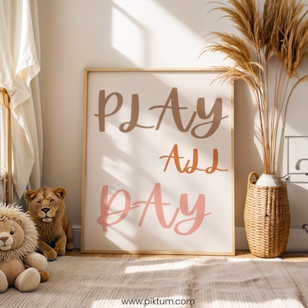“Play All Day” Nursery Wall Art – Positive Kids Affirmation Print