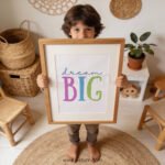 “Dream Big” Nursery Wall Art – Colorful Inspirational Quote Print for Kids