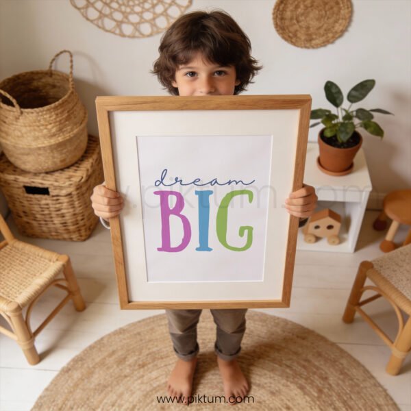 “Dream Big” Nursery Wall Art – Colorful Inspirational Quote Print for Kids