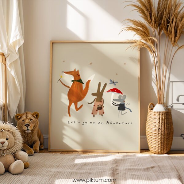“Let’s Go on an Adventure” Nursery Wall Art – Woodland Animals Kids Print