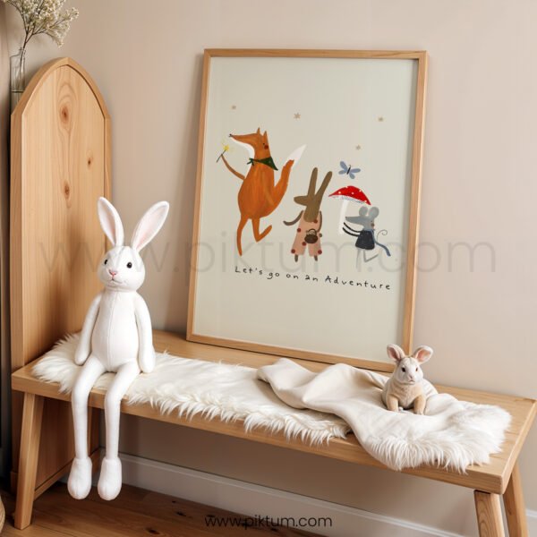“Let’s Go on an Adventure” Nursery Wall Art – Woodland Animals Kids Print