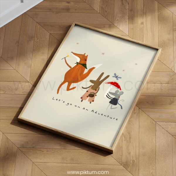 “Let’s Go on an Adventure” Nursery Wall Art – Woodland Animals Kids Print