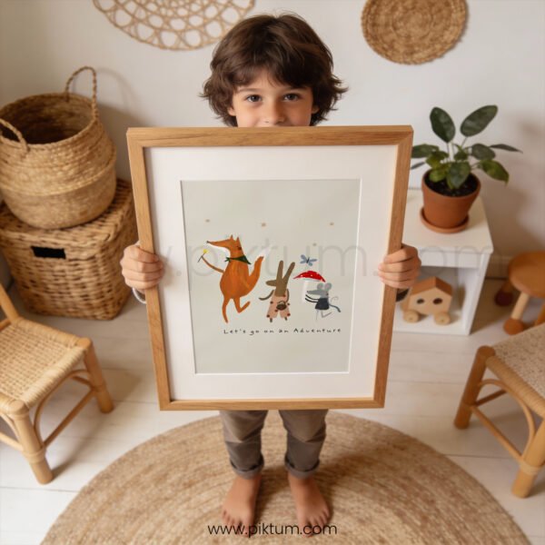 “Let’s Go on an Adventure” Nursery Wall Art – Woodland Animals Kids Print