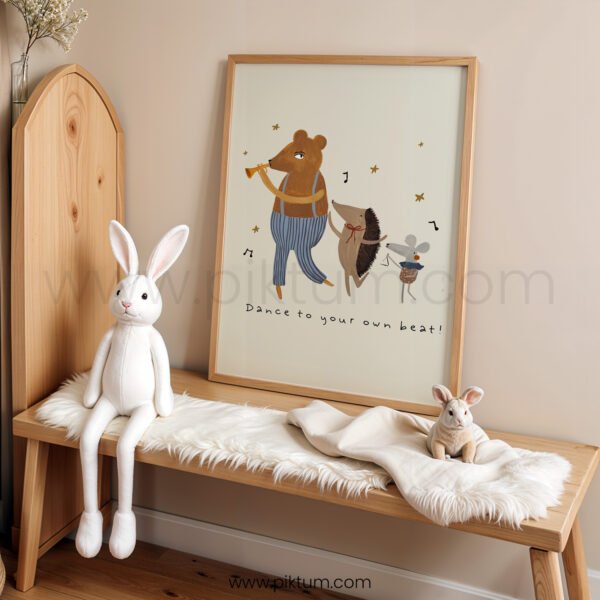 “Dance to Your Own Beat” Nursery Wall Art – Woodland Music Print for Kids